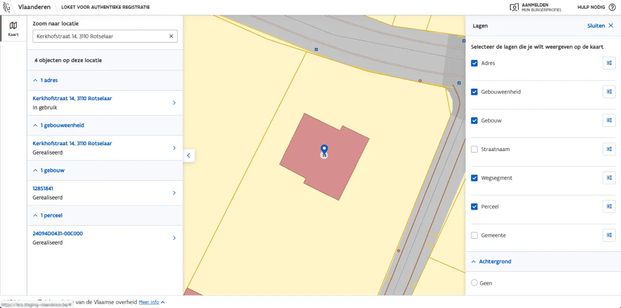 LARA-interface met kaart, gebouw en gegevenslagen.